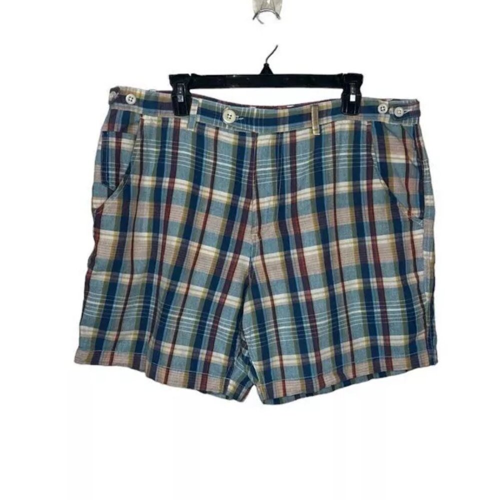 Corridor New York Short Men 36 Madras Plaid Cotton Chino Pocket Adjustable Waist